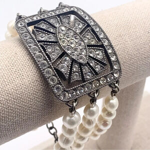 Haley Hill Art Deco Jeweled Pearl Bracelet